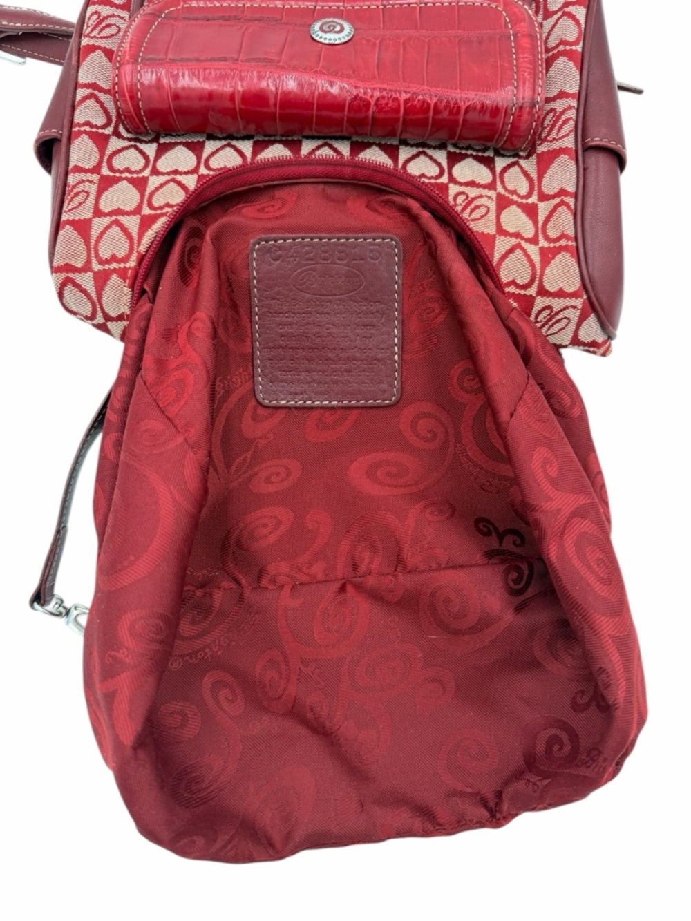 Brighton Red Croc Leather Heart Monogram Backpack Purse Charm Y2K Vintage - Picture 10 of 12